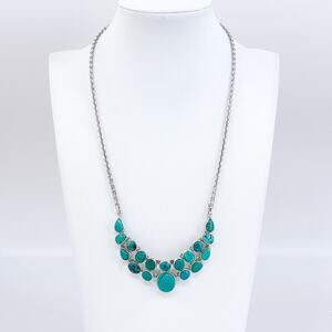 Vintage Sterling Silver 925 Turquoise Cluster Bib Necklace 15.5"-18.5"